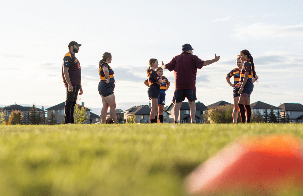 A local rugby team gathers on one of the many greenspaces here in Chestermere